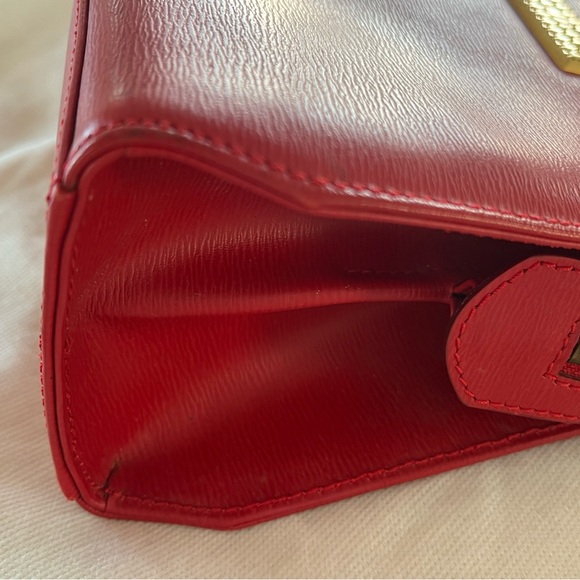 Vintage Christian Dior Red Textured Leather Mini Top Handle Handbag with Gold HW - Picture 6 of 15
